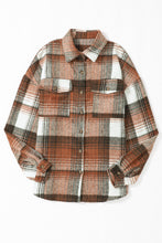 将图片加载到图库查看器，Brown Plaid Flap Pockets Shacket
