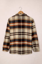 将图片加载到图库查看器，Geometric Plaid Print Pocketed Shacket
