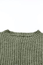 将图片加载到图库查看器，Green Long Sleeve Round Hem Cable Knit Sweater
