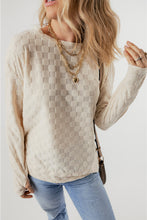 将图片加载到图库查看器，Beige Solid Textured Thumbhole Sleeve Top
