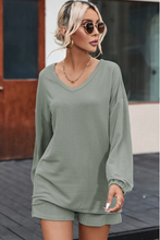 Load image into Gallery viewer, Grass Green Corded V Neck Slouchy Top Pocketed Shorts Set, 8 PCS
