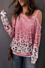 Load image into Gallery viewer, Pink Leopard Patchwork One Shoulder Long Sleeve Top
