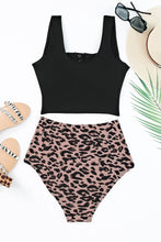 将图片加载到图库查看器，Leopard Square Neck Sleeveless Fashion Print Tankini Set
