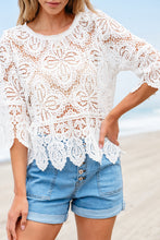 将图片加载到图库查看器，Oatmeal Bohemian Macrame Lace Crochet Half Sleeve Blouse
