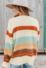 将图片加载到图库查看器，Crew Neck Drop-shoulder Striped Color Block Sweater
