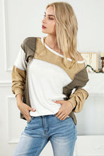 Load image into Gallery viewer, Khaki Exposed Seam Color Block Patchwork Top
