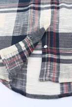 将图片加载到图库查看器，Blue Distressed Raw Edge Plaid Print Shirt
