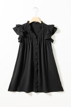 将图片加载到图库查看器，Black Ruffle Sleeve V Neck Frilled Shift Dress
