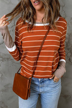 将图片加载到图库查看器，Brown Extend Color Block Cuffs Rib Knit Striped Pullover
