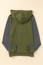 将图片加载到图库查看器，Green Half Zip Stripes Patchwork Hoodie
