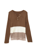 将图片加载到图库查看器，Brown Splicing Buttoned Knitted Long Sleeve Sweater
