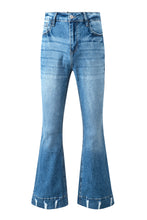 Load image into Gallery viewer, Sky Blue Slight Distressed Medium Wash Flare Jeans
