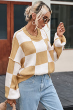 Load image into Gallery viewer, Khaki Checkered Bishop Sleeve Sweater
