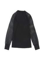 将图片加载到图库查看器，Black Striped Mesh Long Sleeve Crewneck Ribbed Top
