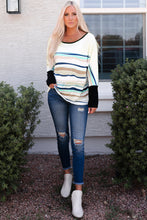 Load image into Gallery viewer, Multicolor Striped Color Block Loose Fit Long Sleeve Top
