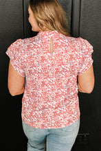 Load image into Gallery viewer, Pink Plus Size Floral Print Ruffled Sleeve Frilled Neck Blouse
