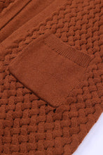 将图片加载到图库查看器，Brown Open Front Woven Texture Knitted Cardigan with Pockets
