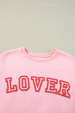 Load image into Gallery viewer, Pink LOVER Puff Print Drop Shoulder Pullover Sweatshirt
