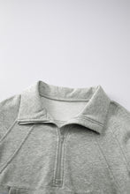 将图片加载到图库查看器，Gray Fleece Lined Zip Up Stand Collar Thumbhole Sleeve Sweatshirt
