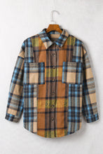 将图片加载到图库查看器，Brown Plaid Color Block Buttoned Shirt with Pockets
