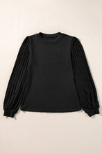 将图片加载到图库查看器，Black Contrast Ribbed Bishop Sleeve Top
