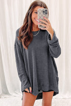 将图片加载到图库查看器，Gray Waffle Knit High Slits Oversized Top
