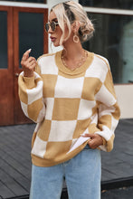 Load image into Gallery viewer, Khaki Checkered Bishop Sleeve Sweater
