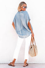 Load image into Gallery viewer, Sky Blue Split V Neck Oversized Denim Blouse
