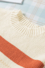 将图片加载到图库查看器，Crew Neck Drop-shoulder Striped Color Block Sweater
