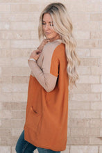 Load image into Gallery viewer, Orange Pocketed Color Block Patchwork Long Sleeve Top
