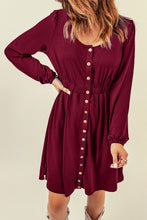 将图片加载到图库查看器，Fiery Red Button Up High Waist Long Sleeve Dress
