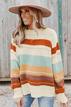 将图片加载到图库查看器，Crew Neck Drop-shoulder Striped Color Block Sweater
