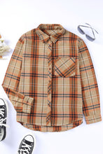 Load image into Gallery viewer, Orange Plaid Pocket Buttoned Long Sleeve Shirt
