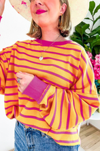 Load image into Gallery viewer, Orange Stripe Trimmed Round Neck Drop Shoulder Loose Sweater
