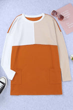 Load image into Gallery viewer, Orange Pocketed Color Block Patchwork Long Sleeve Top
