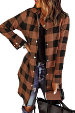 将图片加载到图库查看器，Brown Turn-down Collar Plaid Shirt Coat
