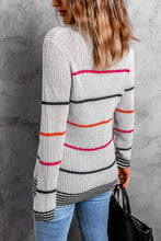 将图片加载到图库查看器，Gray Ribbed Knit Striped Sweater
