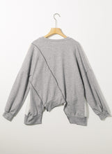 将图片加载到图库查看器，Light French Beige Colorblock Stitching Irregular Hem Long Sleeve Top
