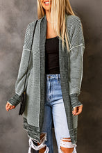 将图片加载到图库查看器，Gray Plaid Knitted Long Open Front Cardigan
