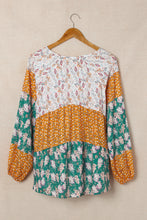 Load image into Gallery viewer, Green Color Block Floral Print Loose Blouse
