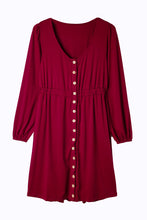 将图片加载到图库查看器，Fiery Red Button Up High Waist Long Sleeve Dress
