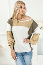 Load image into Gallery viewer, Khaki Exposed Seam Color Block Patchwork Top
