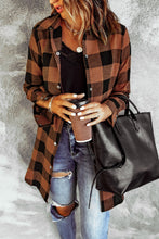 将图片加载到图库查看器，Brown Turn-down Collar Plaid Shirt Coat
