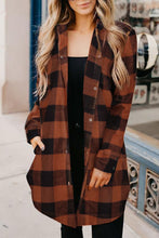 将图片加载到图库查看器，Brown Turn-down Collar Plaid Shirt Coat
