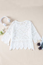 将图片加载到图库查看器，Oatmeal Bohemian Macrame Lace Crochet Half Sleeve Blouse
