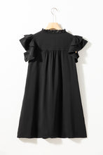 将图片加载到图库查看器，Black Ruffle Sleeve V Neck Frilled Shift Dress
