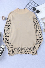 将图片加载到图库查看器，Khaki Leopard High Neck Side Slit Oversized Sweater
