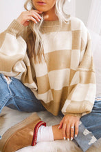 Load image into Gallery viewer, Khaki Checkered Bishop Sleeve Sweater
