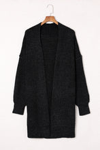 将图片加载到图库查看器，Black Plaid Knitted Long Open Front Cardigan
