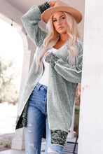 Cargar imagen en el visor de la galería, Gray Plaid Knitted Long Open Front Cardigan
